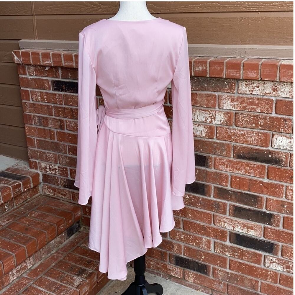 KEEPSAKE the Label Oceans LS Asymmetrical Hem Wrap Mini Dress Blush XS NWT - Picture 3 of 9